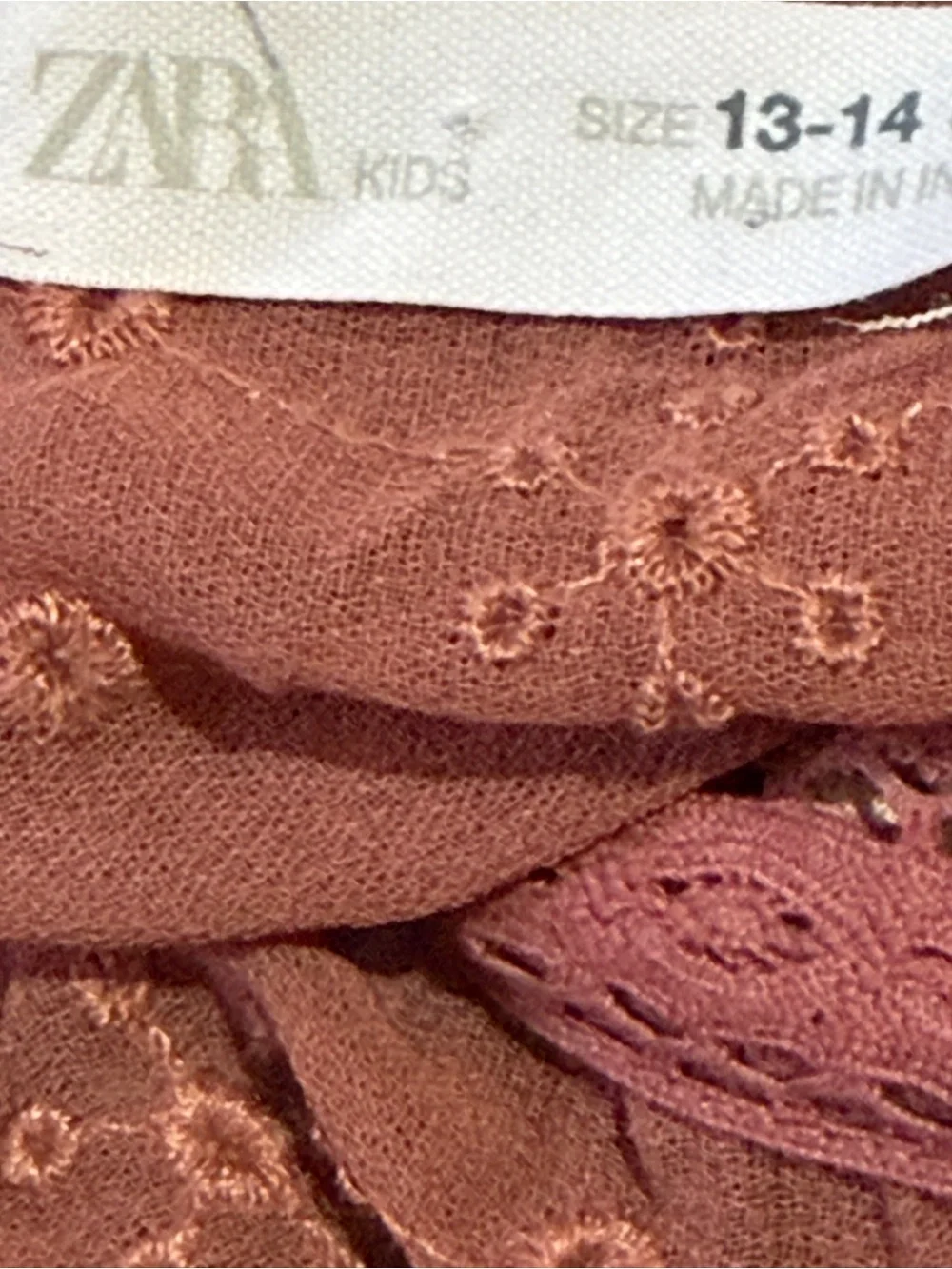 Zara Girl’s Dusty Rose Eyelet Babydoll Dress. Sz 13-14.
